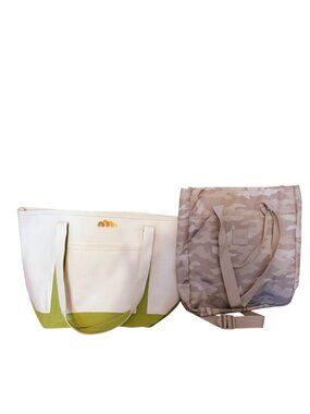 Two bags one Victoria's Secret Pink, one beach bag.